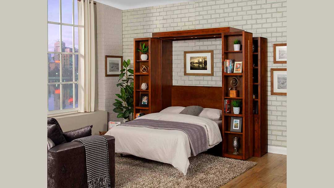 Library bookcase wall bed open