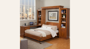 Murphy bed unfolded and in a small home