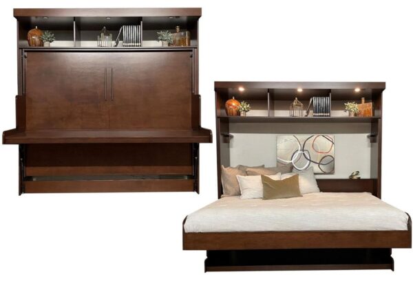 Euro Desk bed with hutch closed and open cutout
