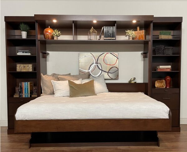 Euro Desk bed with hutch open with tiers