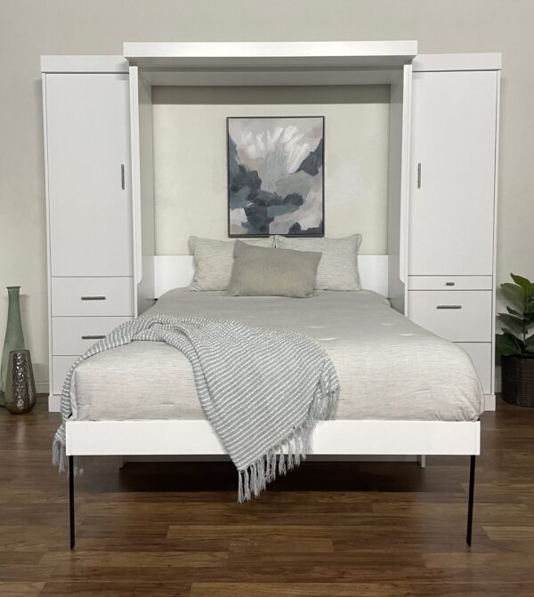 Euro Vertical Desk Bed - white with bed pulled down